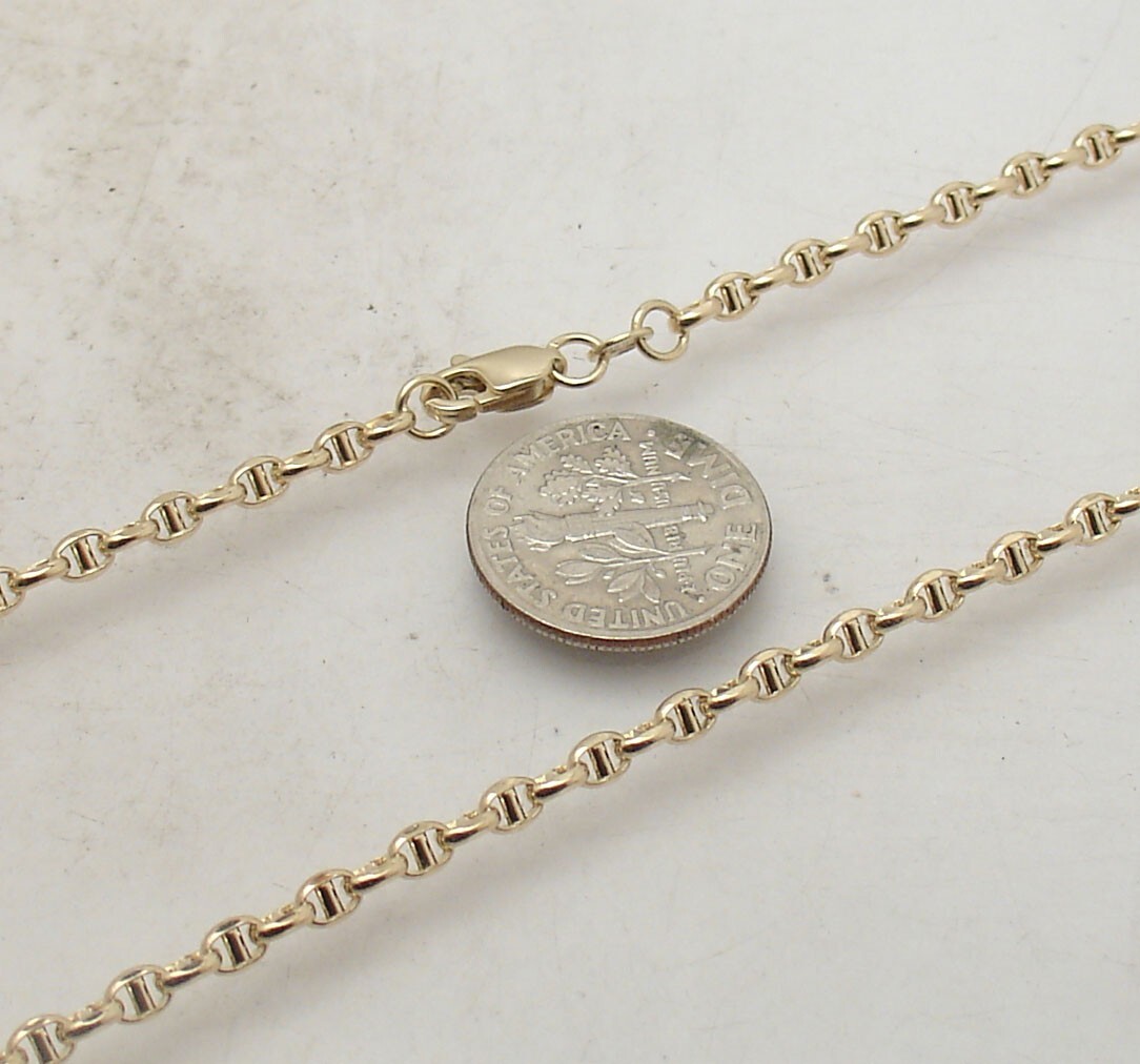 3mm Unisex All Shiny Mariner Anchor Link Chain Necklace Real 14K Yellow Gold