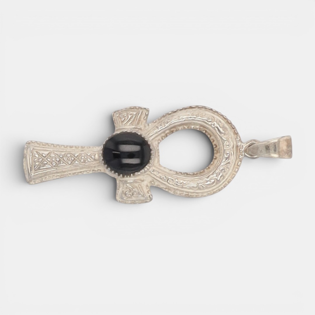Symbol Ankh Amulet Black 925 Sterling Silver Pendant