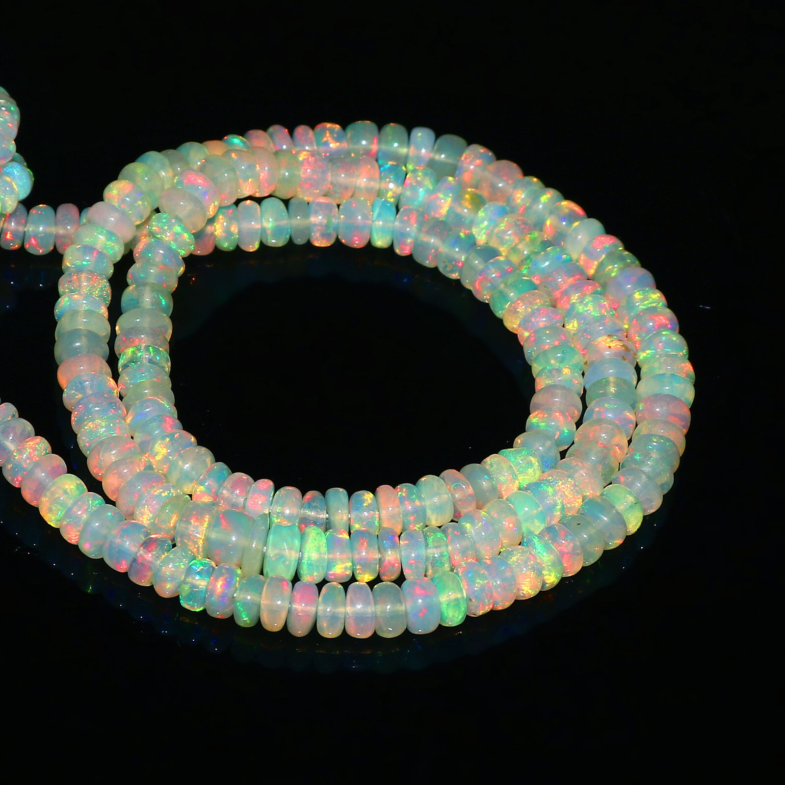 Natural Ethiopian Fire Opal Rondelle Beaded Gemstone 3 Strand Necklace 16 Inches