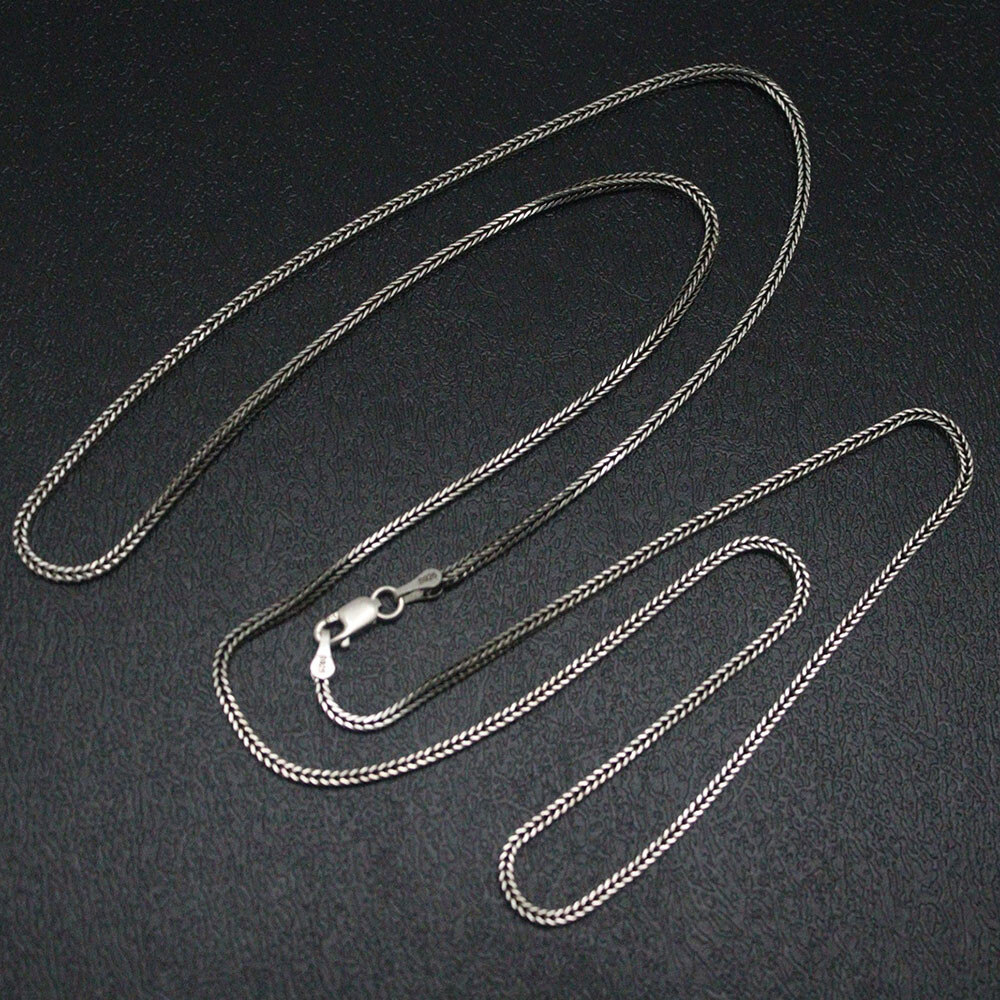 Real S925 Sterling Silver Chain Men Women 1.6mm Square Wheat Necklace 28inchL