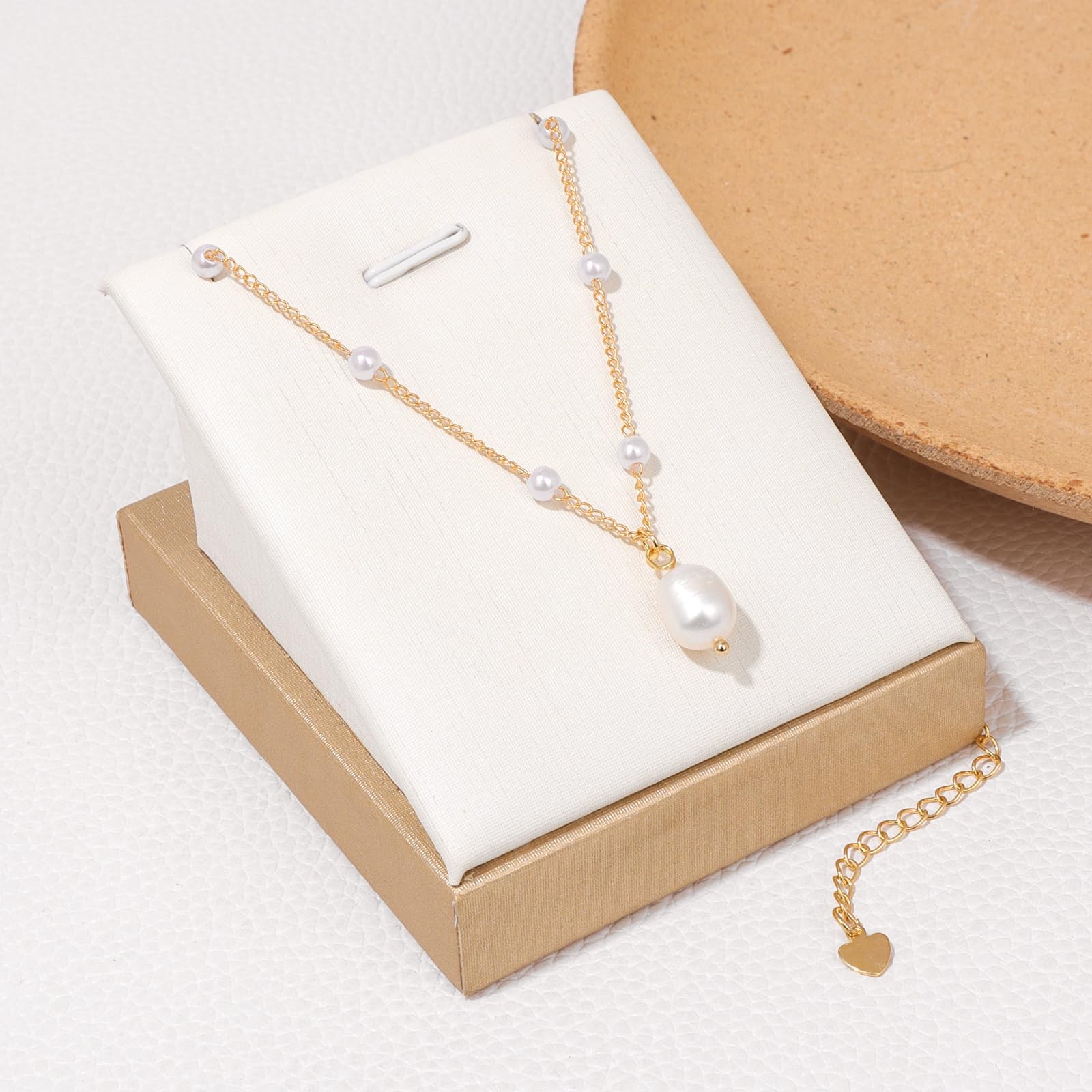 Cute Pearl Necklace for Women 18K Gold Plated Pearl Chain Charm Choker Necklaces