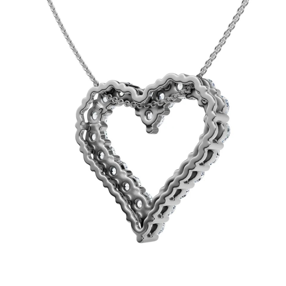 Sterling Silver Heart-Shaped Diamond Pendant Necklace Heart For Women