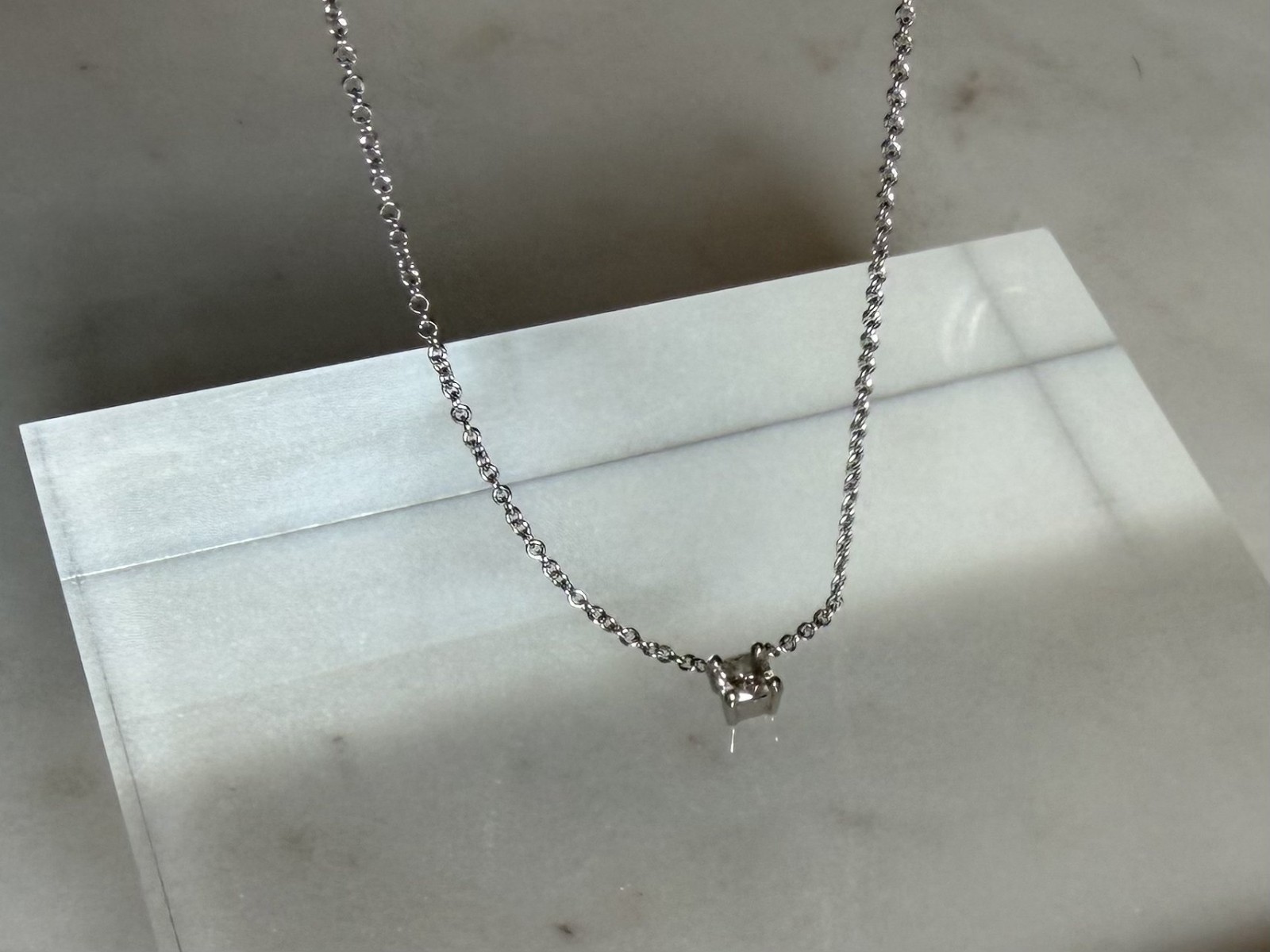 Blue Nile Cushion Cut Diamond Solitaire Pendant 1/3 CT TW 14K White Gold 16″