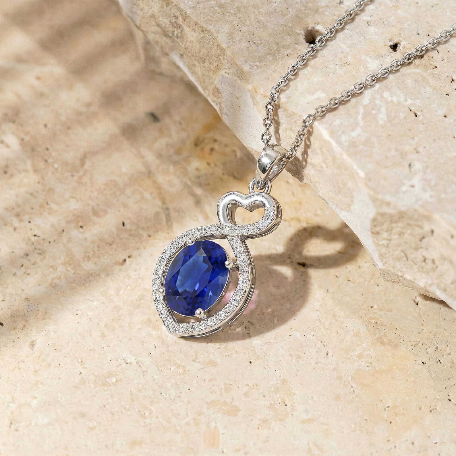 4.50 Ct Oval Cut Natural Sapphire Diamond Gorgeous Pendant 14K White Gold