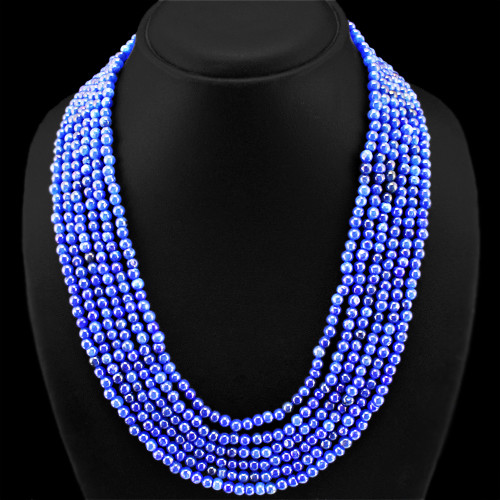 475 CTS EARTH MINED ENHANCED SAPPHIRE 6 LINE ROUND BEADS NECKLACE (RS)