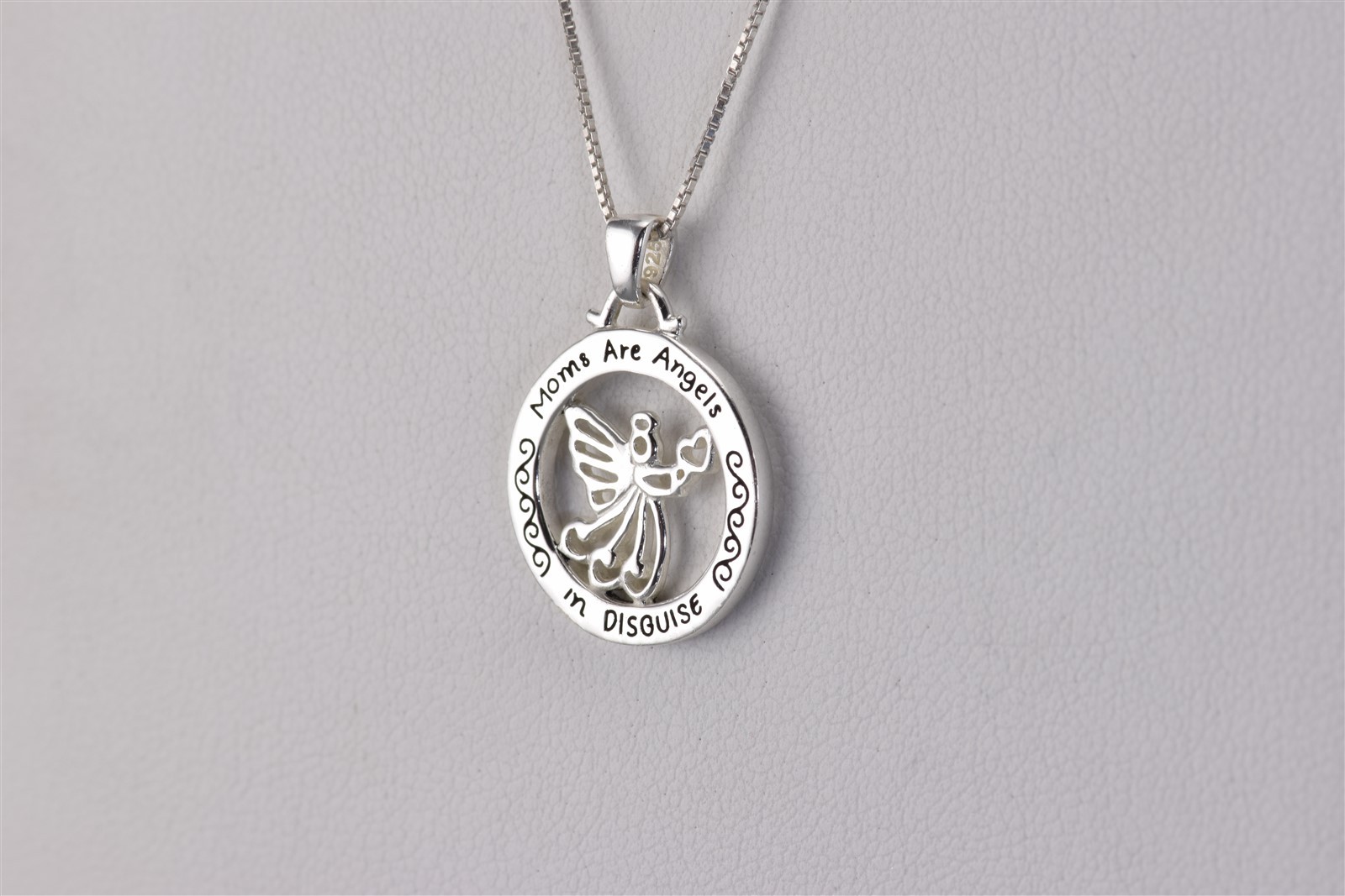 Sterling Silver 18mm Moms are Angels in Disguise Openwork 925 Pendant 18″ Chain