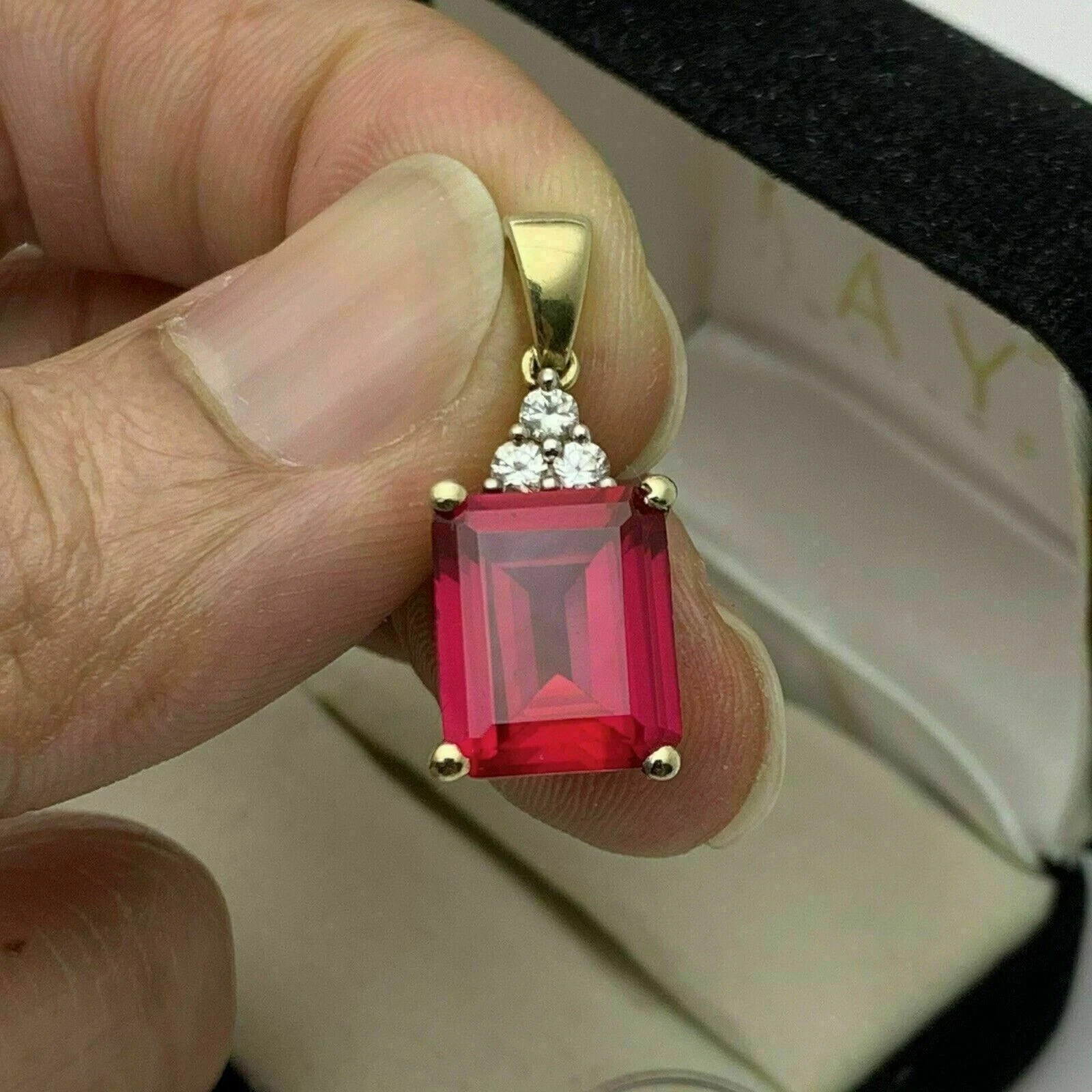3Ct Emerald Cut Red Ruby Women’s Classic Pendant 14K Yellow Gold Over Free Chain