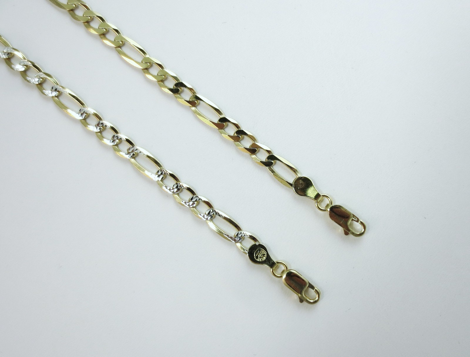 5mm Figaro Pave Chain. Vermeil – Gold over Sterling Silver 2 ton, 18 to 30 Inch.