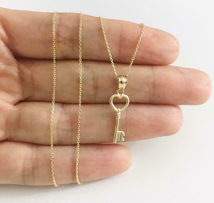 10K Solid Gold Heart Key Charm Pendant, 10k Solid Gold Necklace – YC1029
