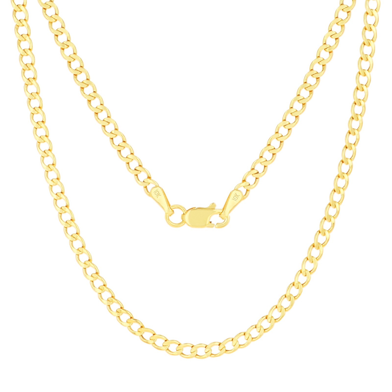 10K Yellow Gold 2.5mm Italian Cuban Curb Chain Link Necklace Mens Women 16″- 26″