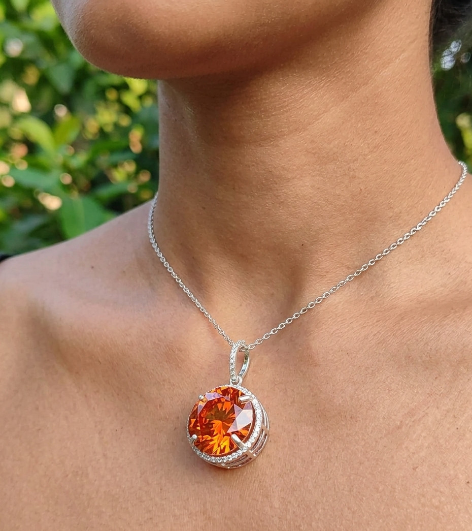 HUGE 55.95 Ct Certified Flame Orange Diamond Pendant Necklace-FREE Diamnod Studs