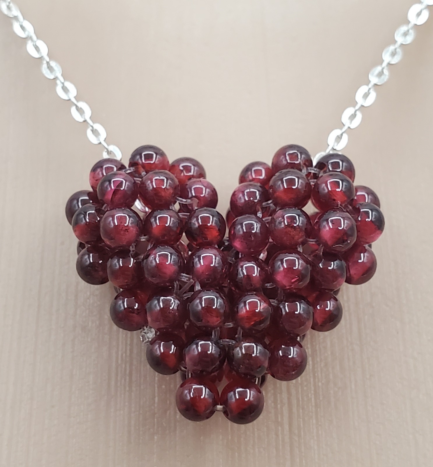 925 Zoe B 3D Garnet Heart Necklace 18in Sterling Silver Cluster Pendant 7.6gtw