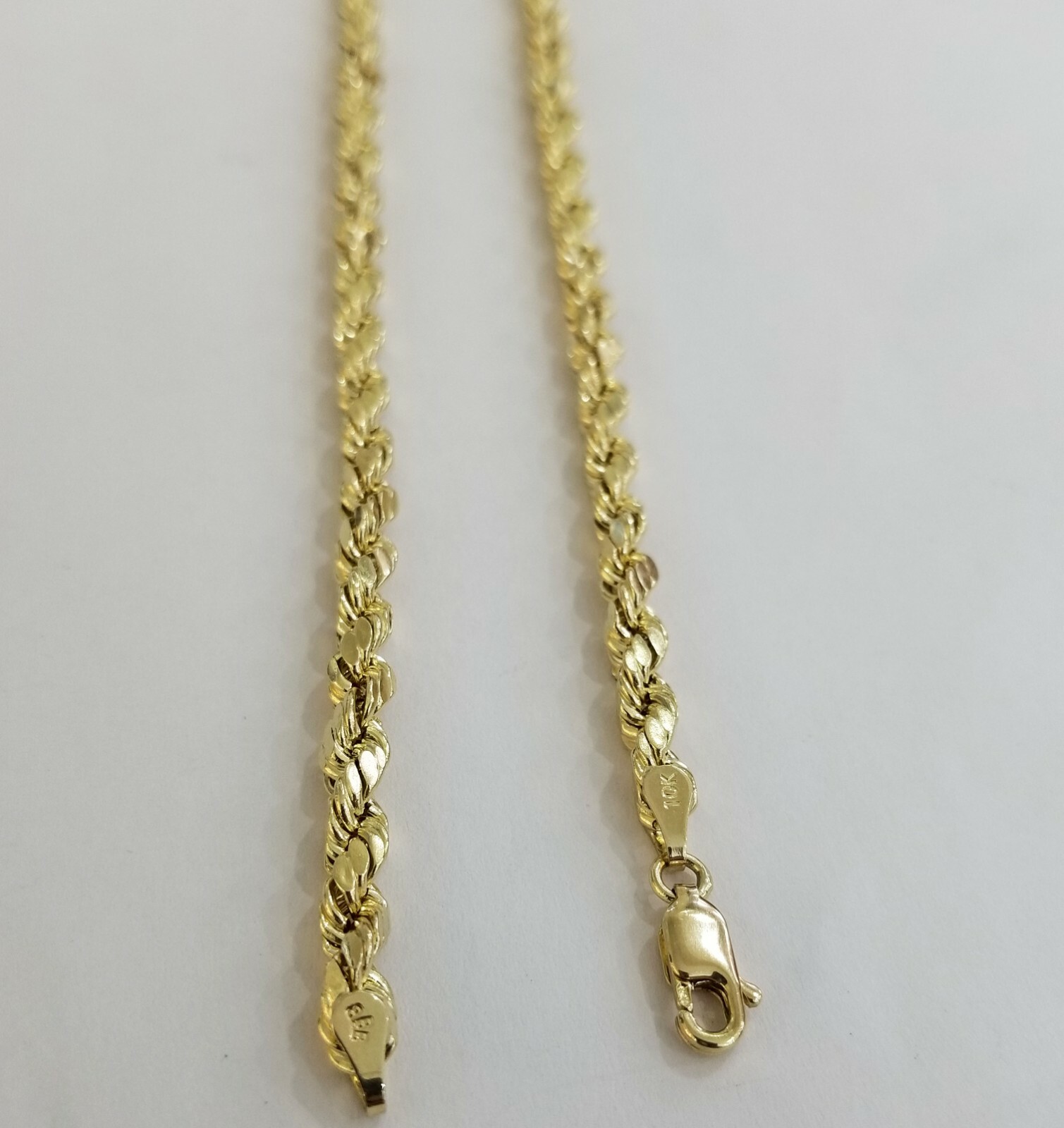 Real 10k Yellow Gold Rope Chain 4mm 18 Inch Diamond Cuts Necklace Men Women