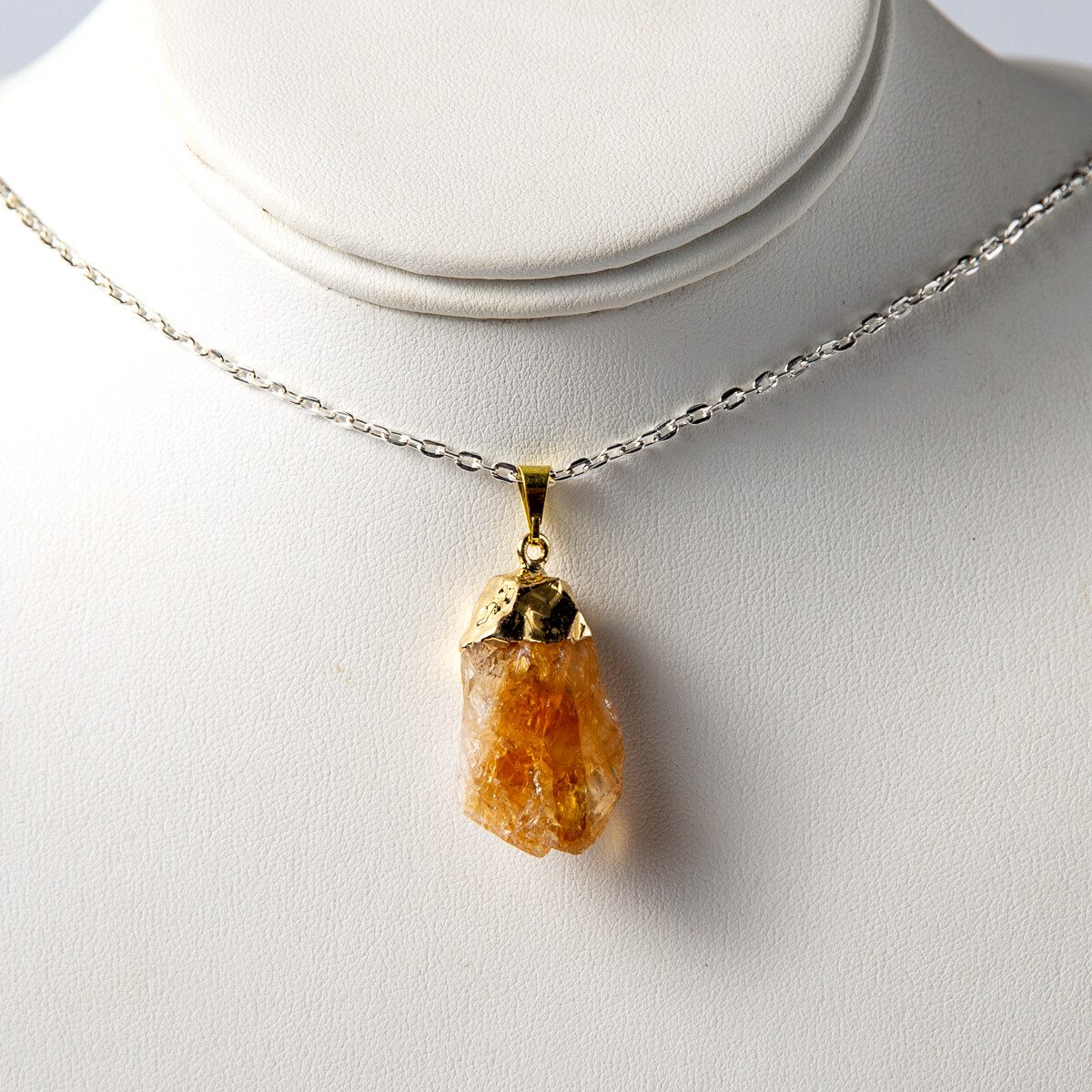 Fashion Gold Yellow Rough Citrine Natural Crystal Point Necklace Pendant & Chain