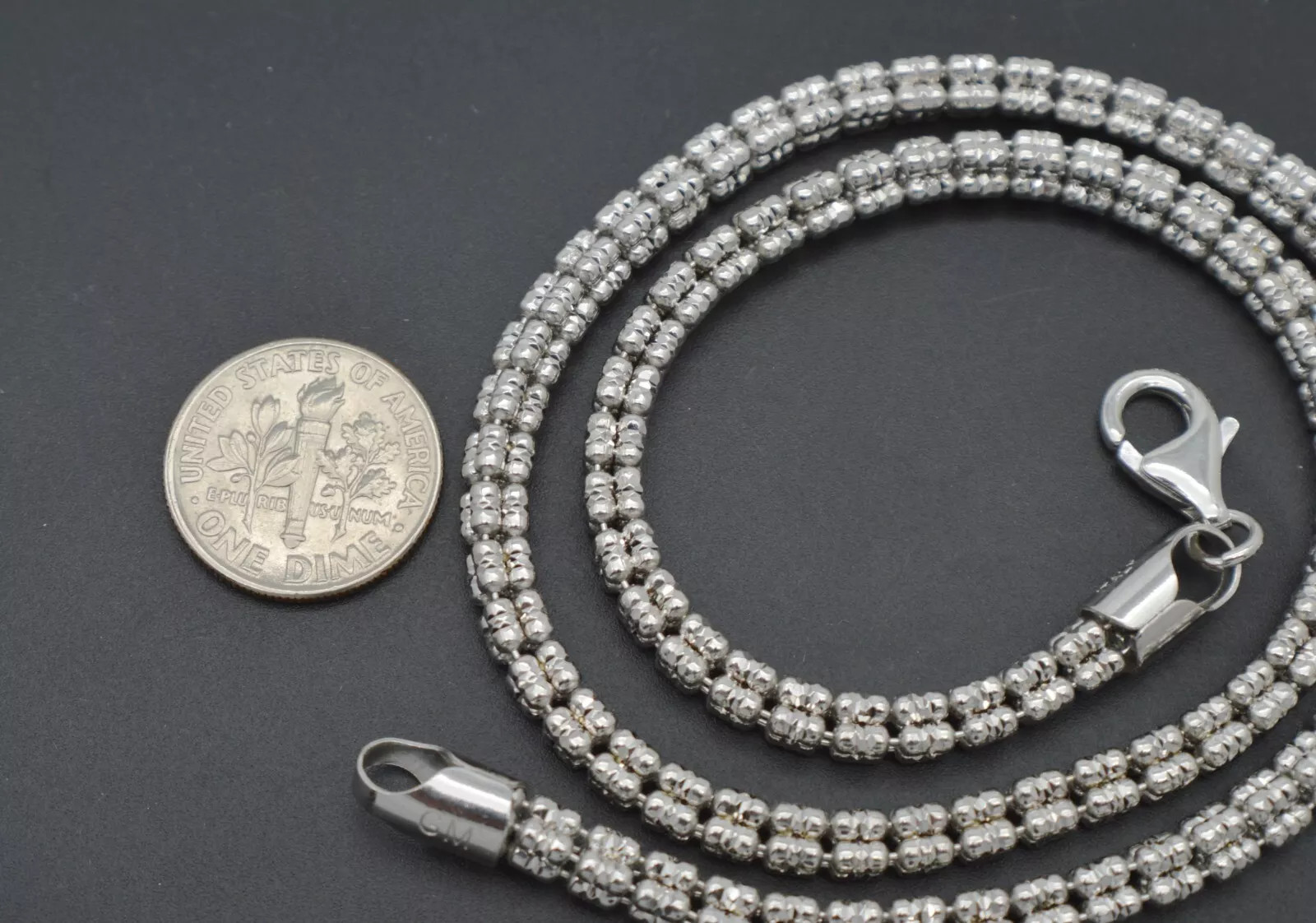 4mm Rhodium Diamond-Cut Ice Link Chain Sterling Silver 925 Italy All Sizes