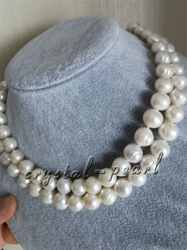 AAA 9-10MM SOUTH SEA WHITE PEARL NECKLACE 18″+19″ beauthful clasp