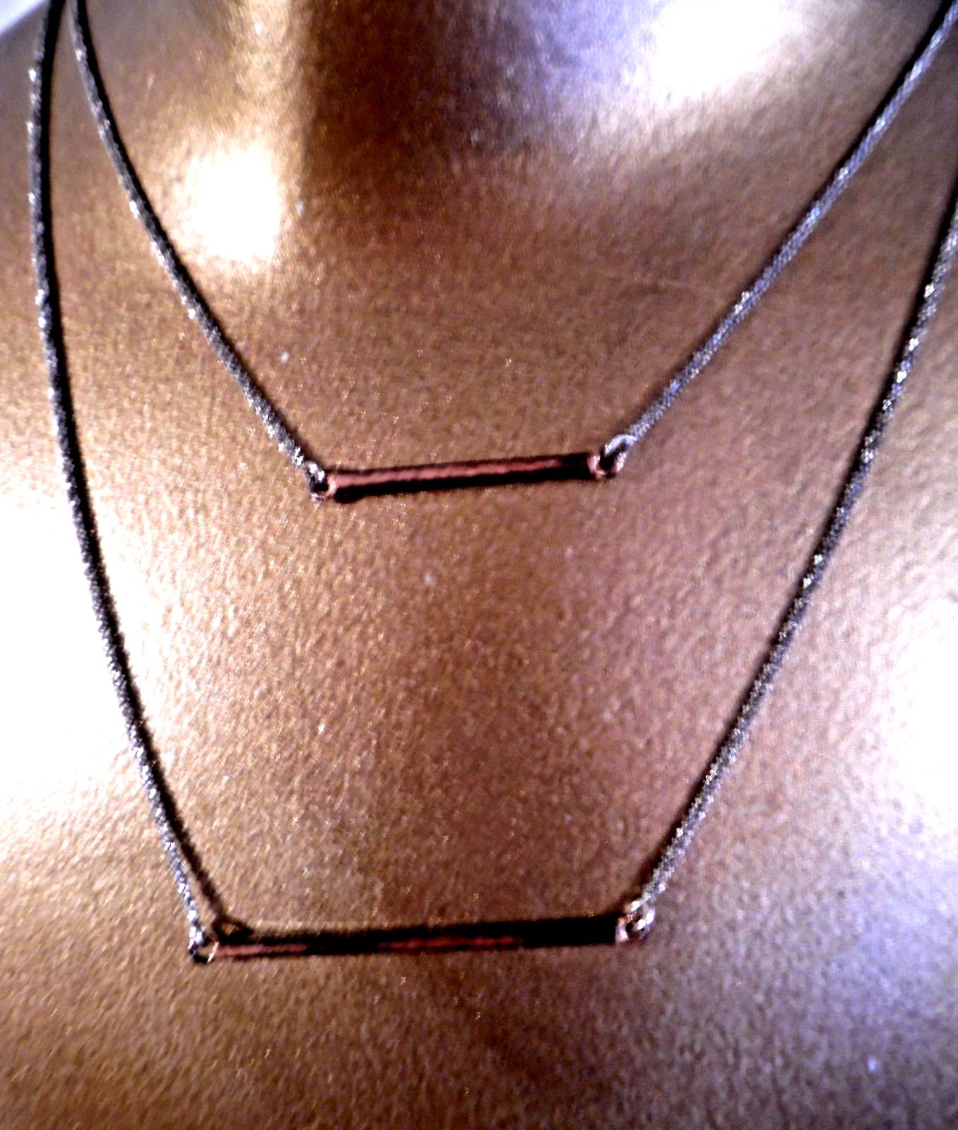VINTAGE DYADEMA 925 SILVER ITALY DOUBLE CHAIN SPARKLING NECKLACE W BAR DESIGN