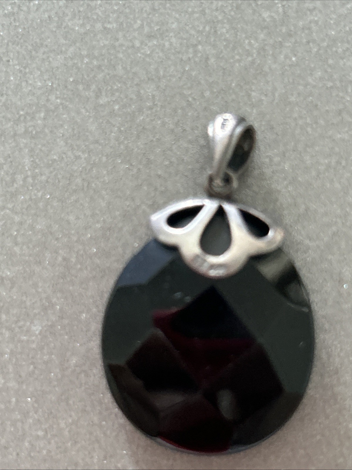 Sterling Silver Marcasite Black Faceted Stone Pendant