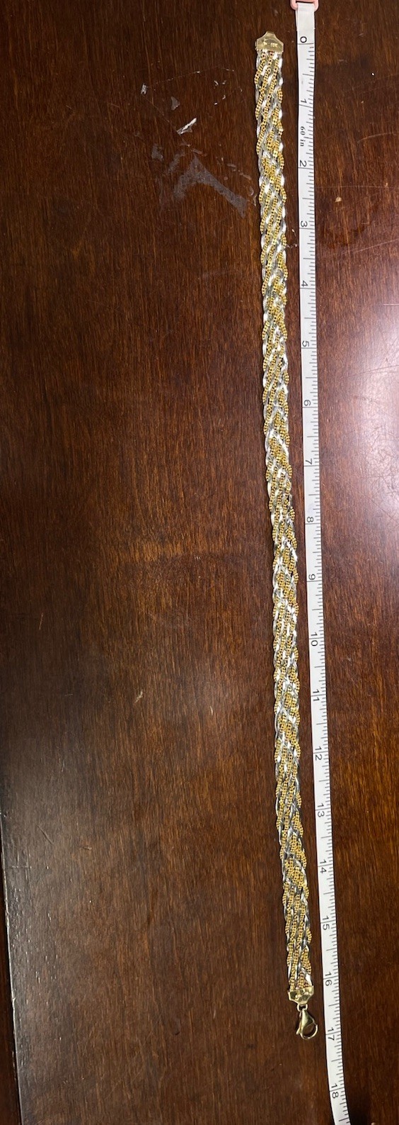 10K Yellow & White Gold Two-Tone Braided Herringbone Necklace 17” (21.1g)