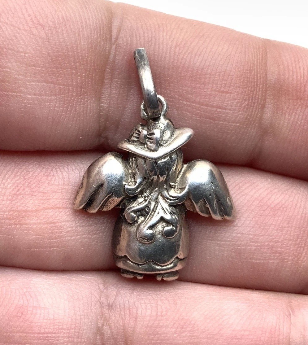 Vintage Sterling Silver 925 Cowgirl Guardian Angel Drop Charm Pendant