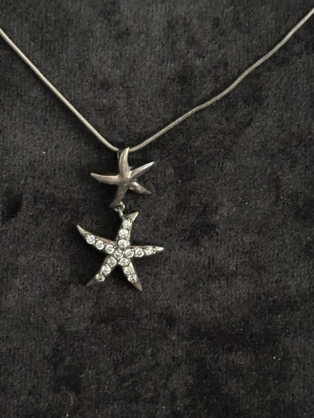 AGI 925 Italy Sterling Silver White Rhinestone Starfish Necklace 16″