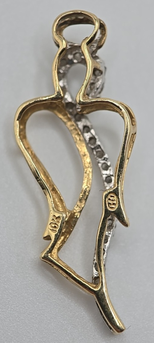 Vtg Heng Ngai 10k Yellow Gold Diamond Angel Pendant 1.54g Two-Tone Signed HN