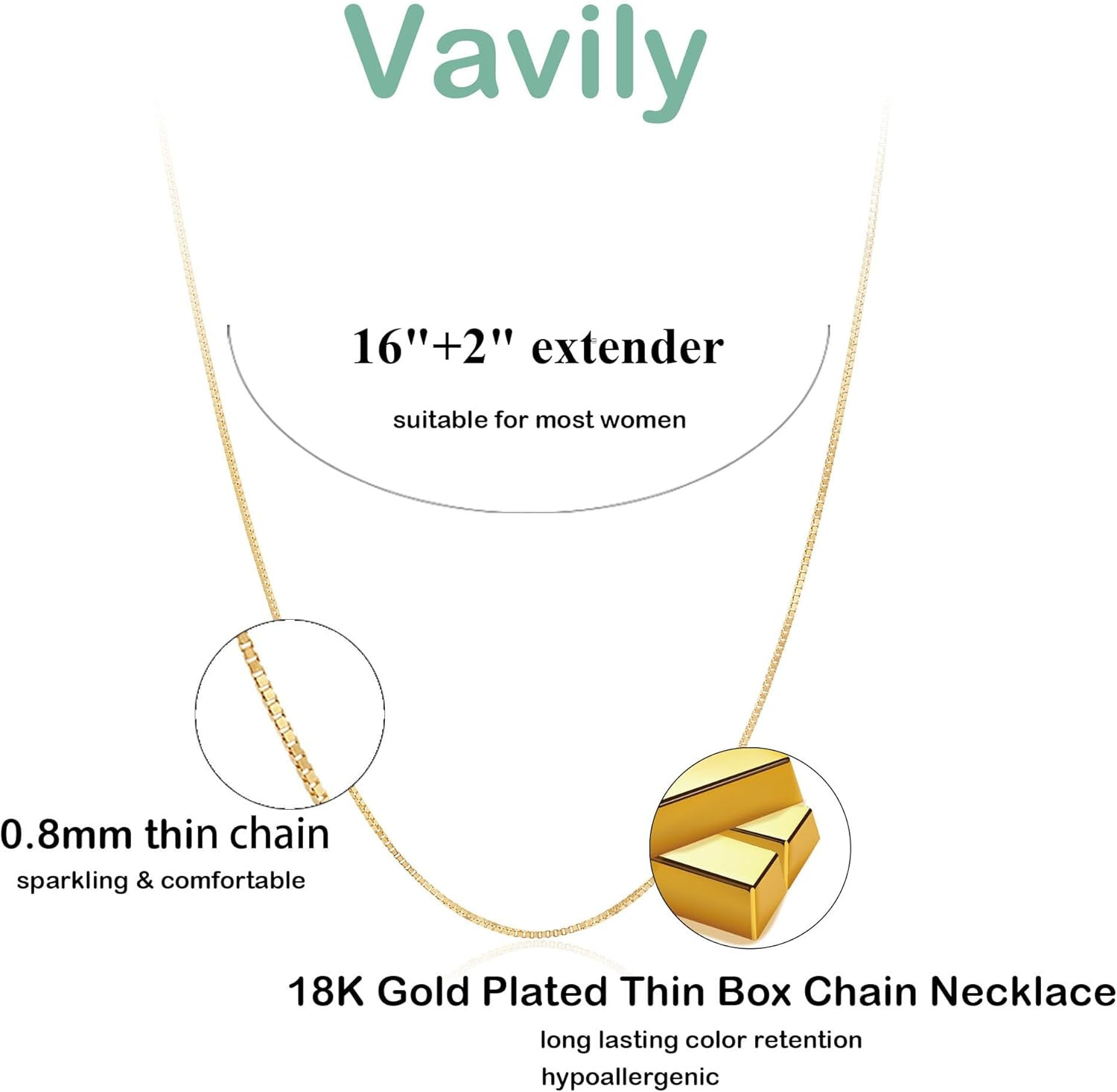 Minimalist Thin Gold Chain 18K Gold Thin Box Chain Necklace Short Small Gold Cha
