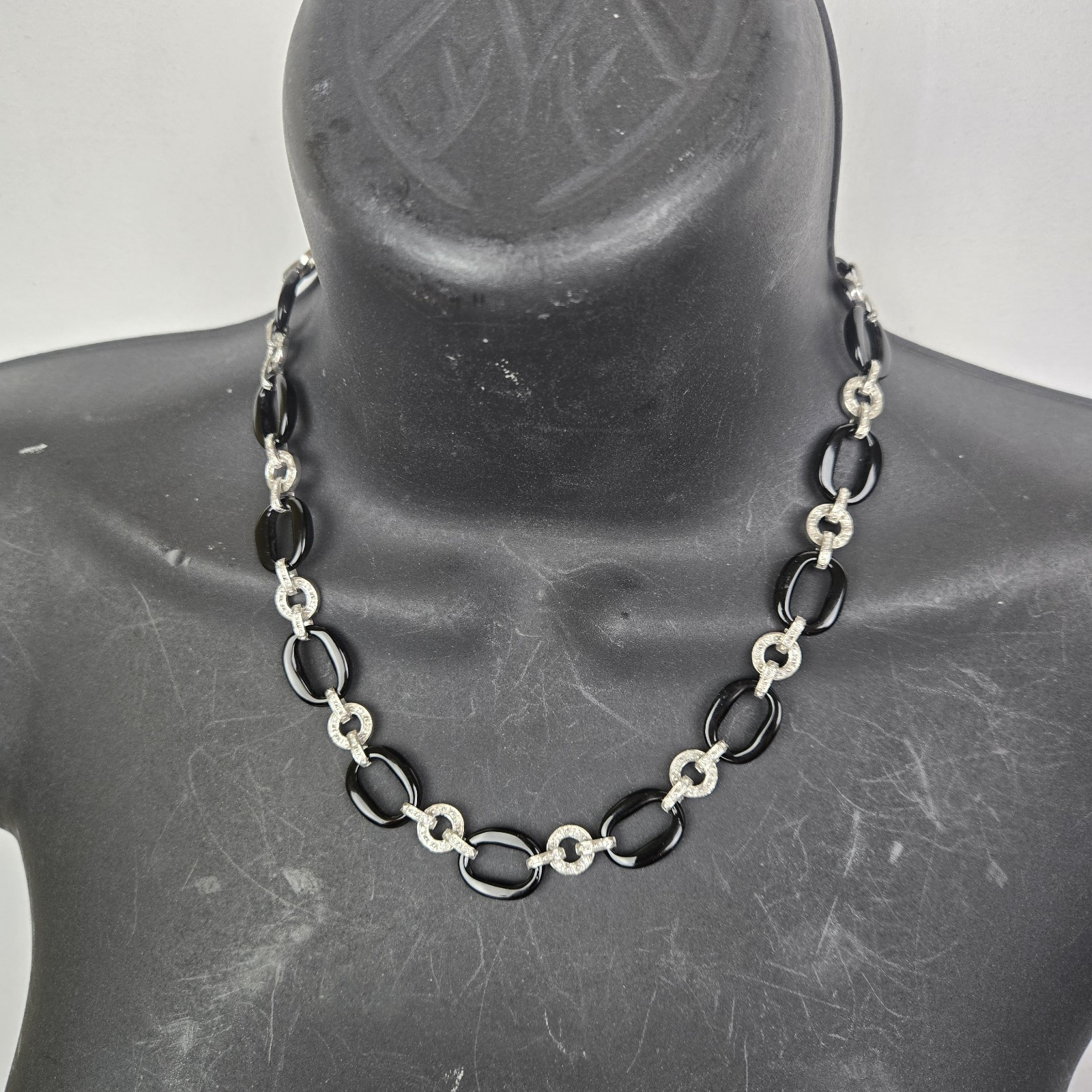 Andin Intl 925 Stamp Short Necklace Glossy Oval Link Contemporary Art Deco Style