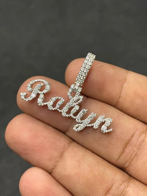 2Ct Round Cut Real Moissanite Custom Any Letter Pendant 14K White Gold Plated