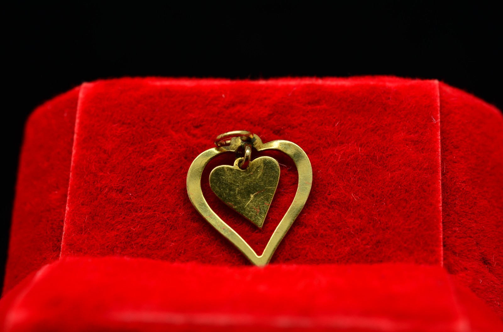 10K Yellow Gold Open Heart w/ Dangling Heart Pendant Charm -Tiny & Lightweight