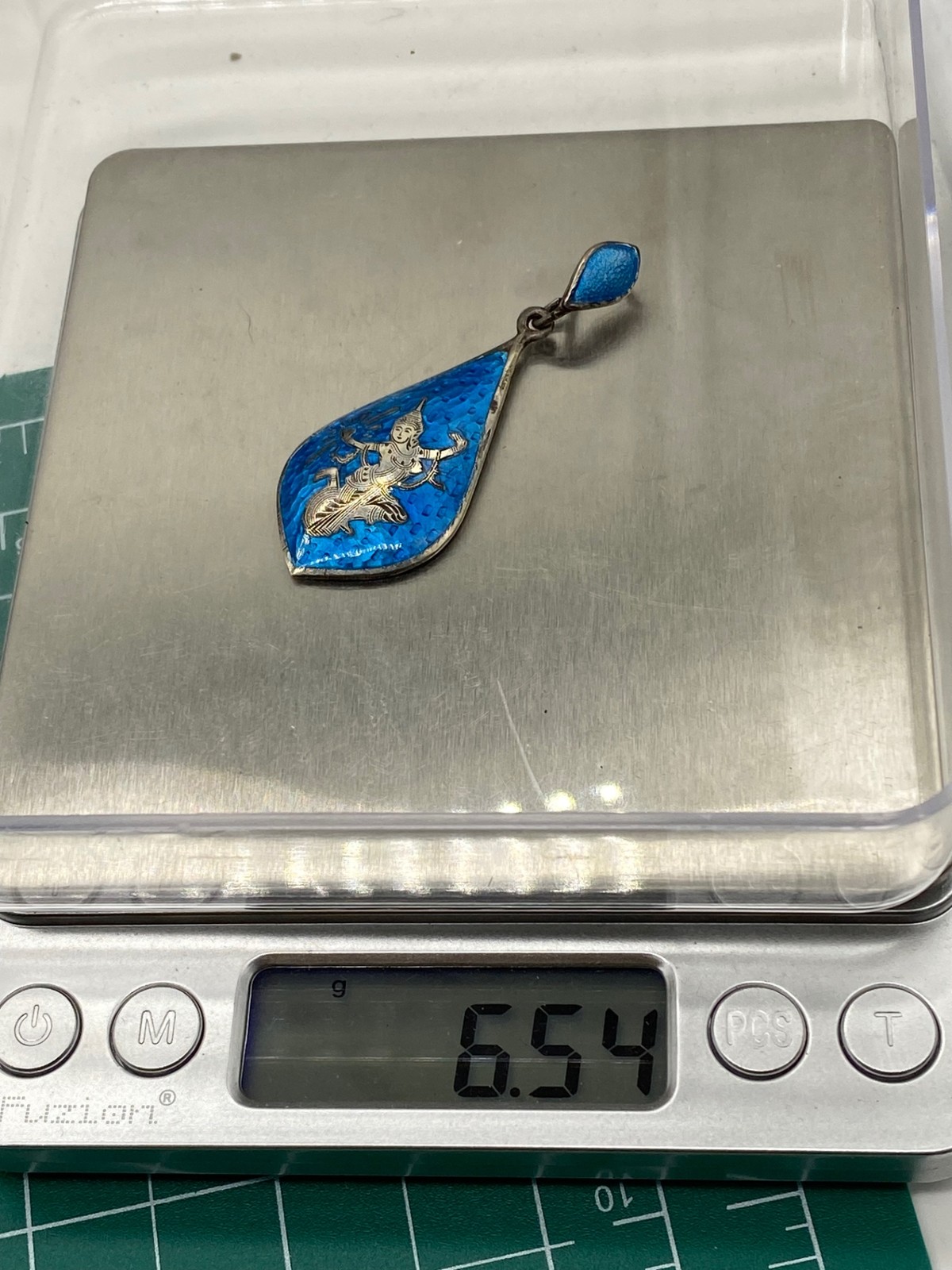 Vintage Siam Sterling Silver Blue Enamel Dancer Pendant