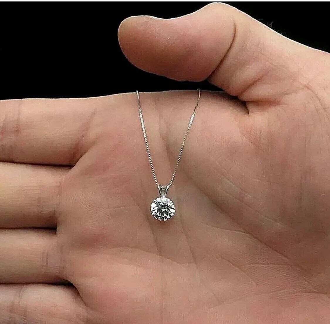 2 Ct Round Cut FL/D Real Moissanite Pendant 18″ Box Necklace 14K White Gold 8mm