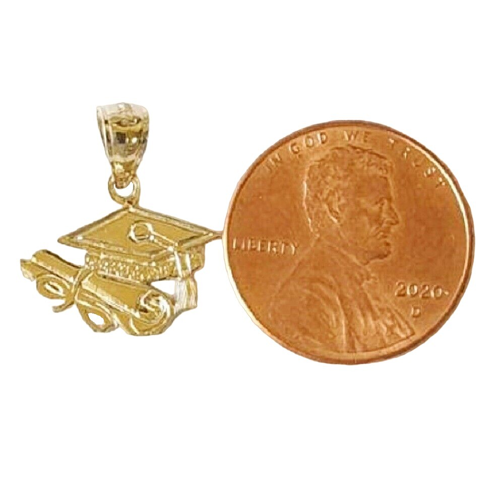 14k Yellow Gold Graduation Cap Hat Diploma Pendant / Charm, Made in USA