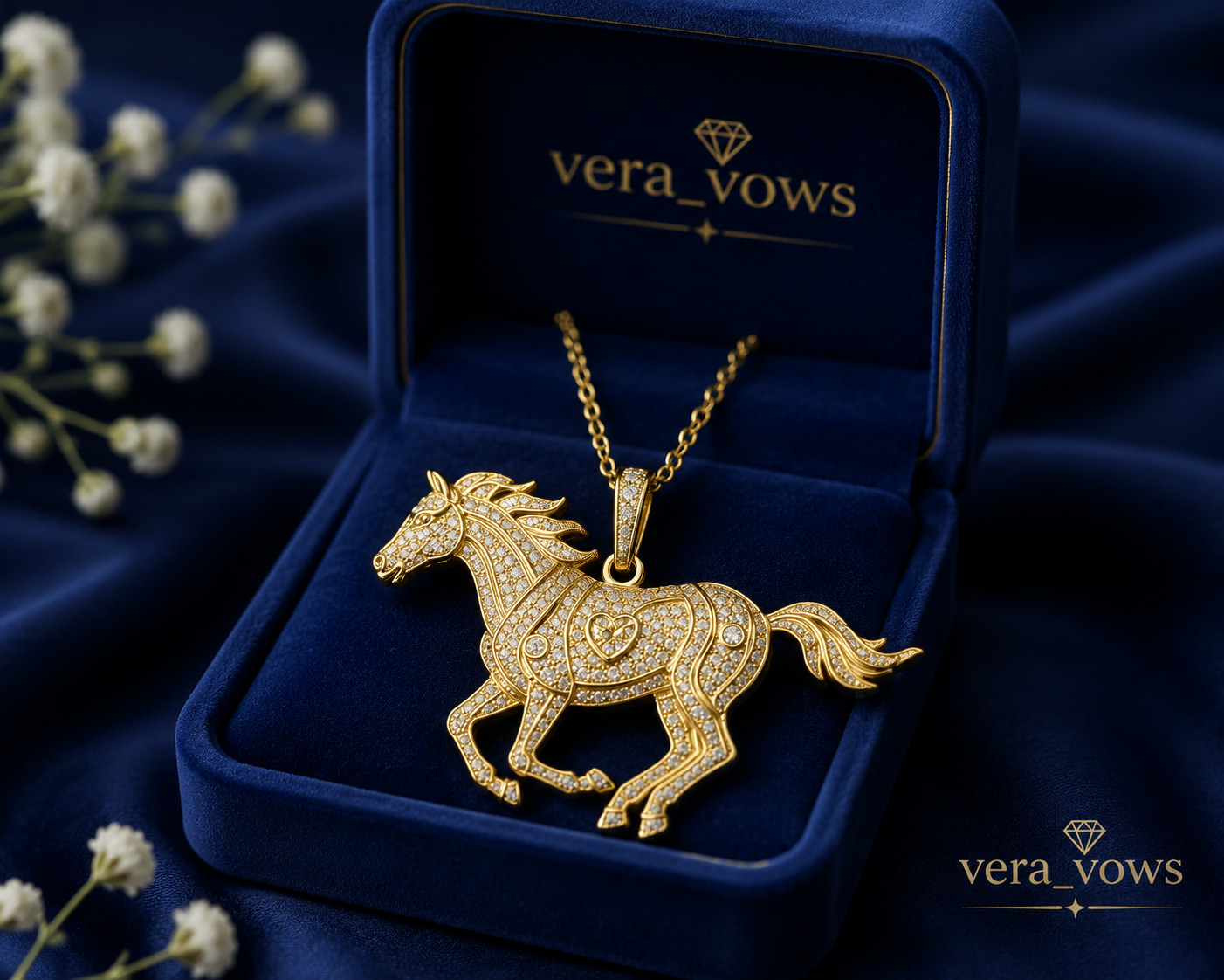 Round Cut Certified Moissanite Horse Men’s Charm Pendant 14K Yellow Gold Plated