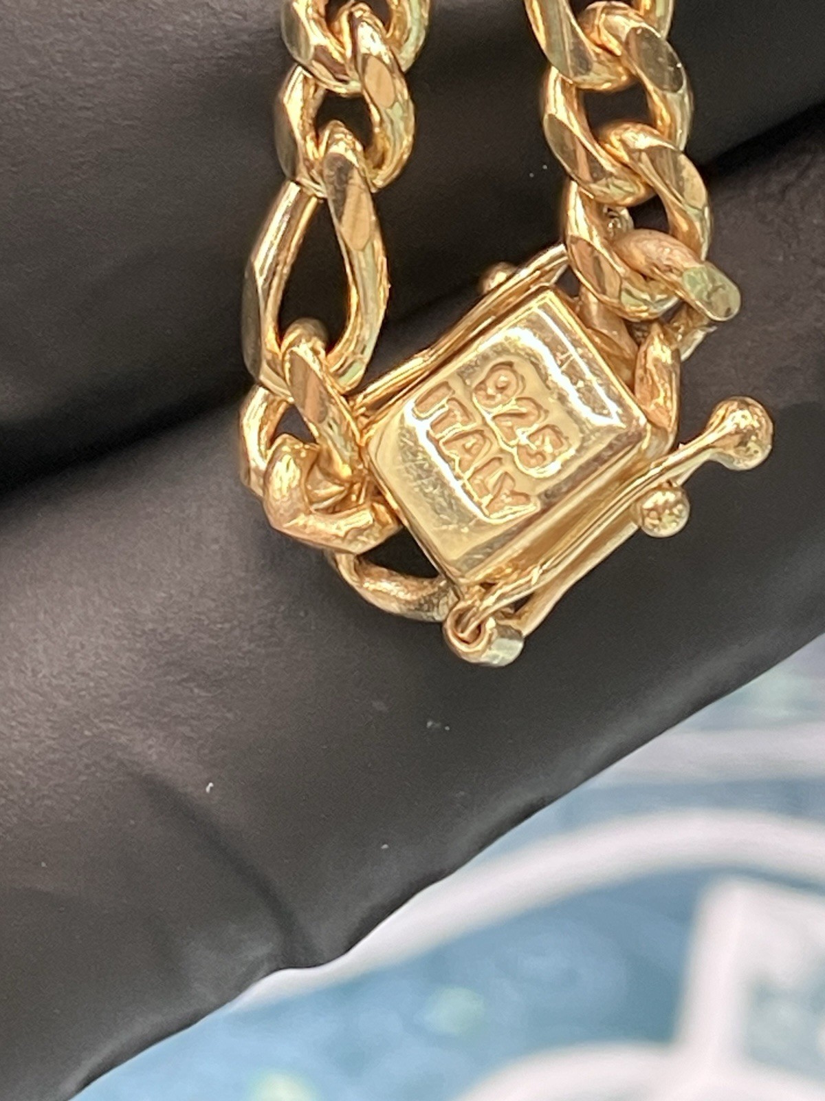 Italian Gold Over 925 Sterling Silver Diamond Cut Miami Figaro Chain 20” 4mm