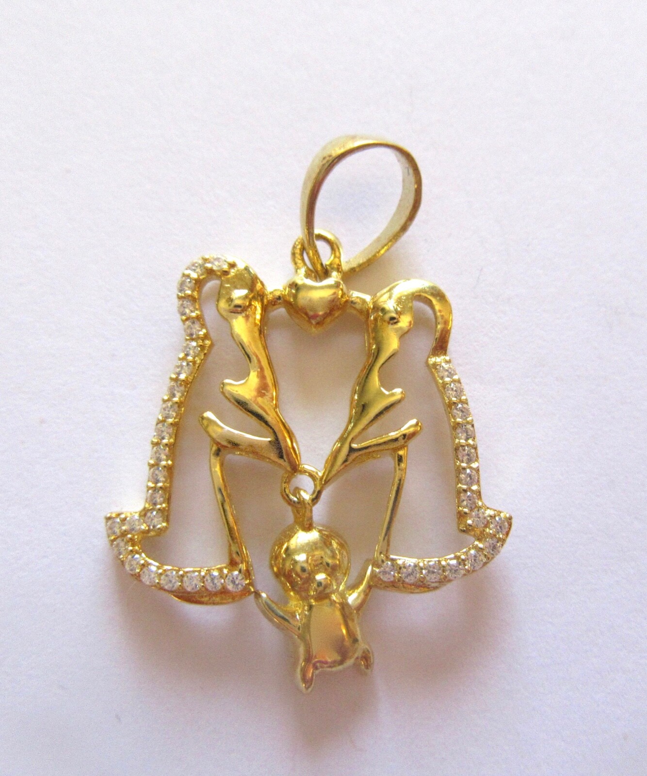 Sterling Silver Pendant-Penguin Family- two adults & baby- yellow gold color