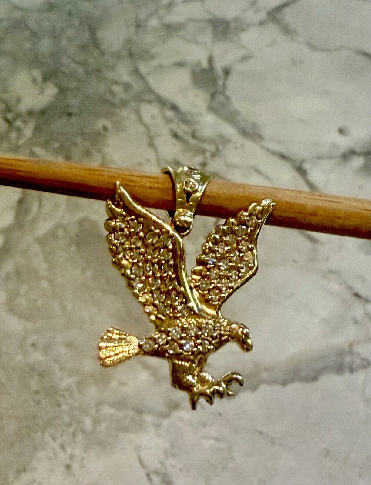 💫10k Solid Yellow Gold Crystal Eagle Falcon Bird Pendant Vintage Roseark💫