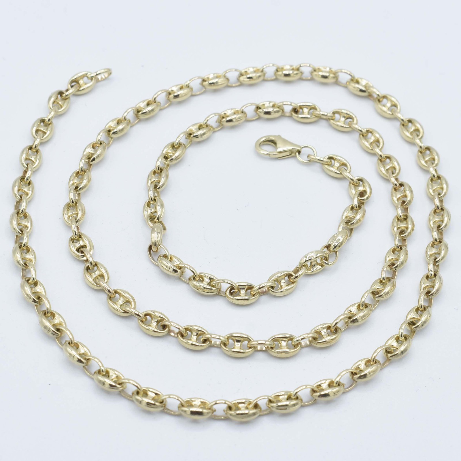 5mm Puffed Mariner Anchor Link Chain Necklace Real 14K Yellow Gold All Sizes