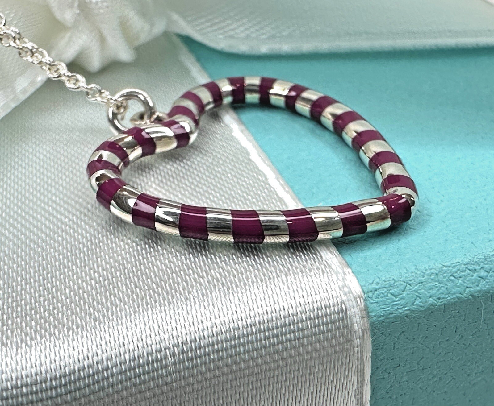 Tiffany & Co Paloma Picasso Enamel Stripe/925 Sterling Silver Heart 18 “Necklace