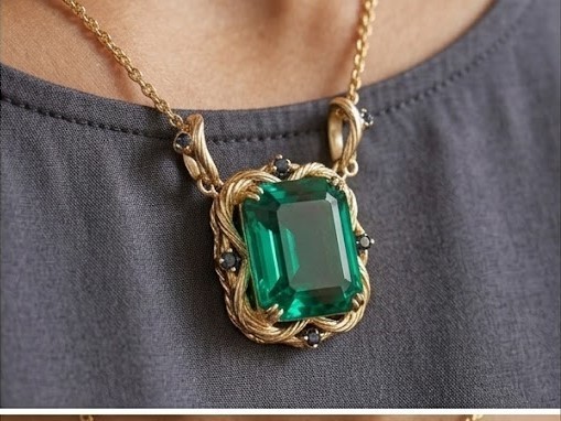 Vintage-Inspired Pendant 4CT Natural Green Emerald & Sapphire 14k Yellow Gold