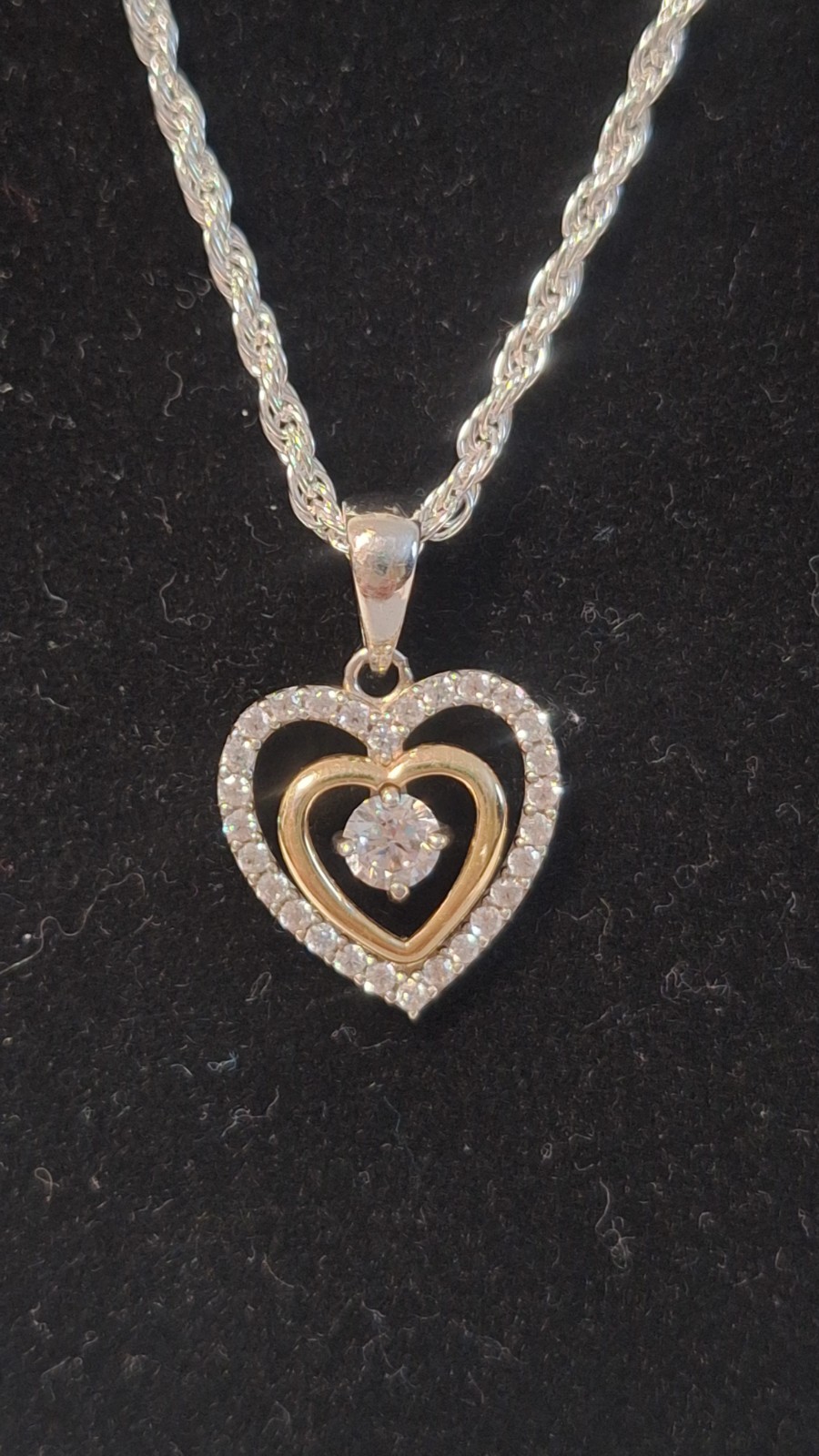 10K Multi-Tone Gold Heart Pendant Necklace w/ Prong-Set White Diamond