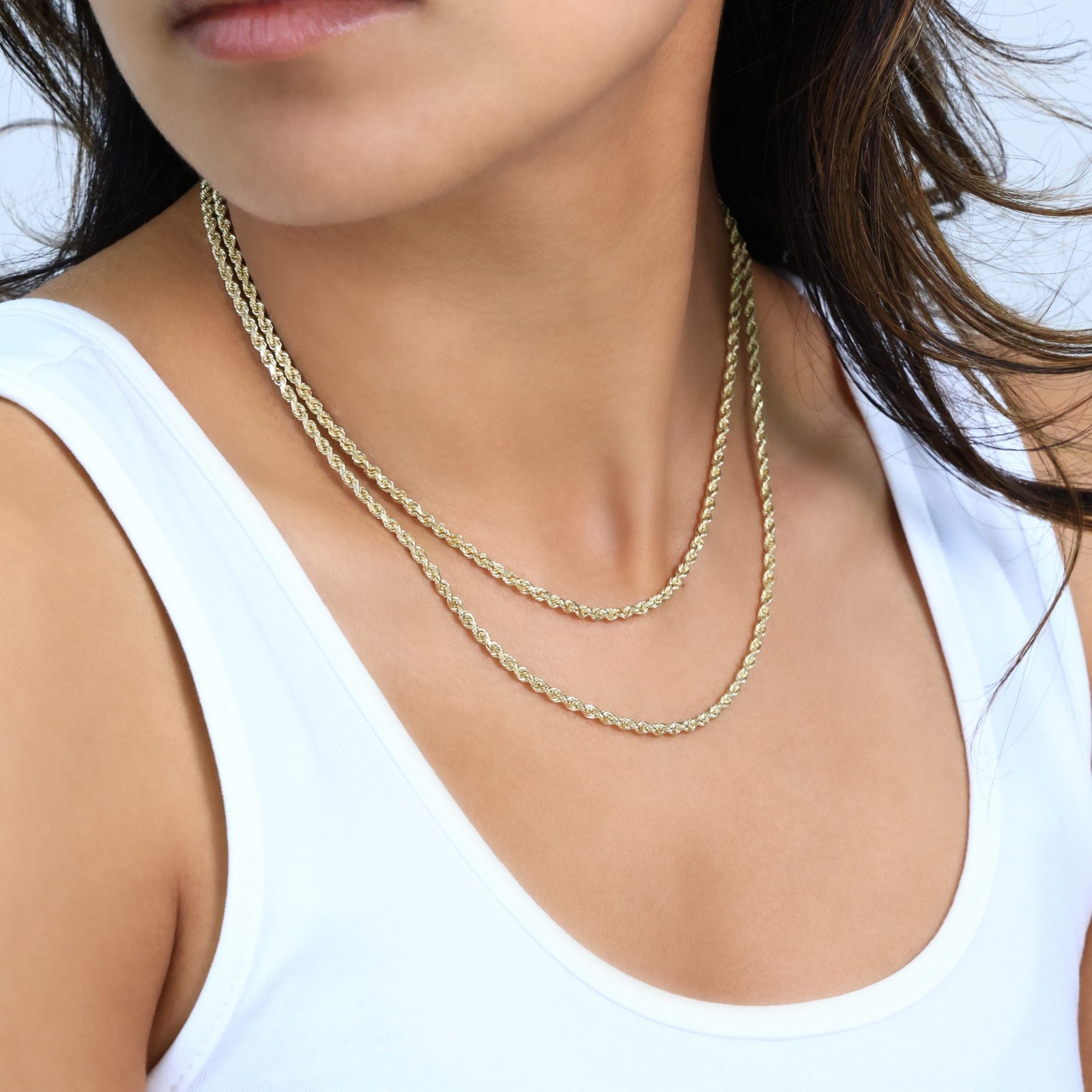 10K Yellow Gold 3mm Diamond Cut Rope Chain Pendant Necklace Mens Womens 16″- 30″