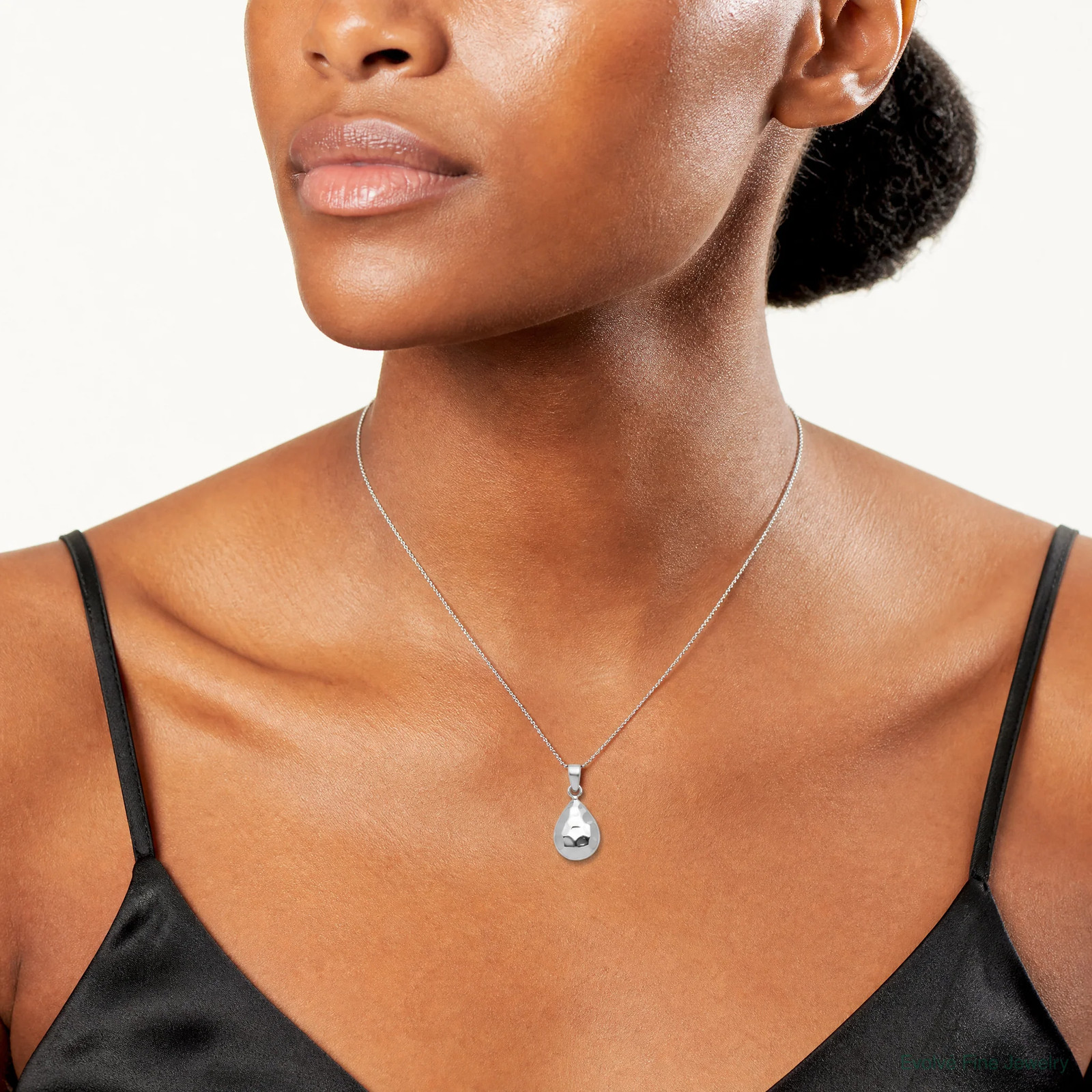 Sterling Silver RH-Plated Hammered Pendant Necklace