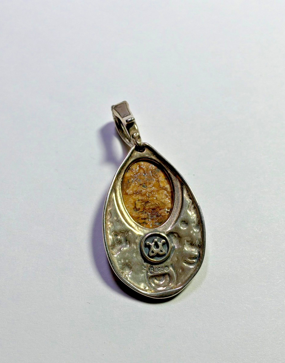 AMERICAN WEST Sterling Silver Picture Jasper Petroglyph Enhancer Pendant