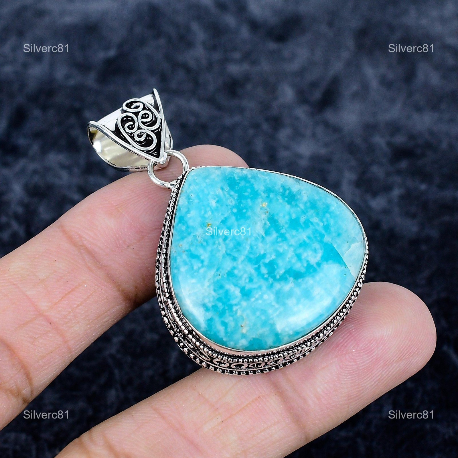 Heart Natural Amazonite 925 Silver New Birthday Bezel Daughter Gift Boho Pendant