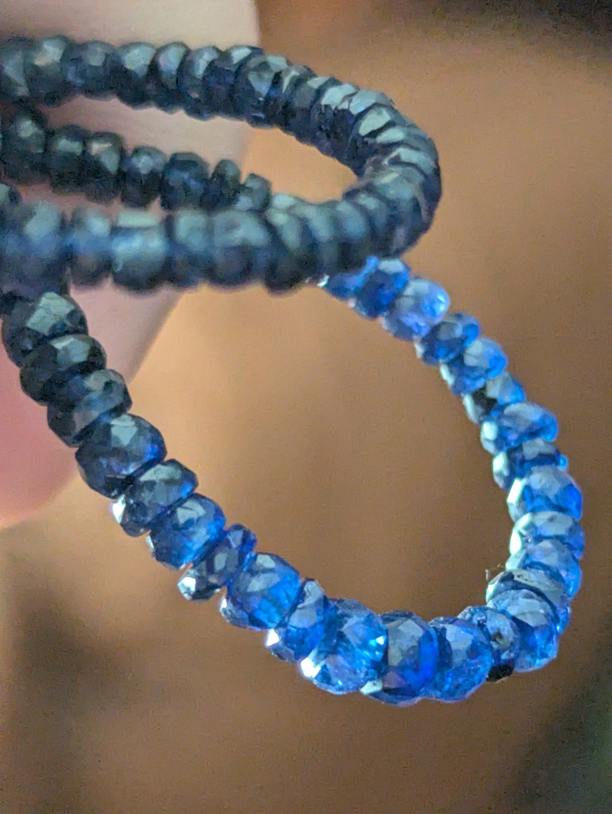 natural blue Sapphire rondelle Bead Necklace 14.15 In 2 x 4mm