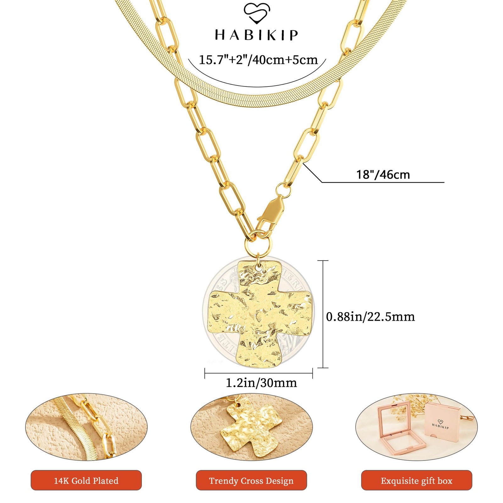 Chunky Cross Necklace for Women Trendy Gold Layered Statement Cross Pendant C…