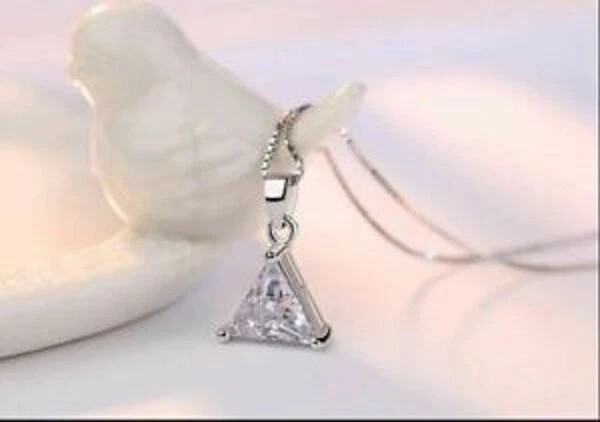 3CT Trillion Solitaire Cut VVS1 Diamond Lab Created Pendant 14K White Gold Over