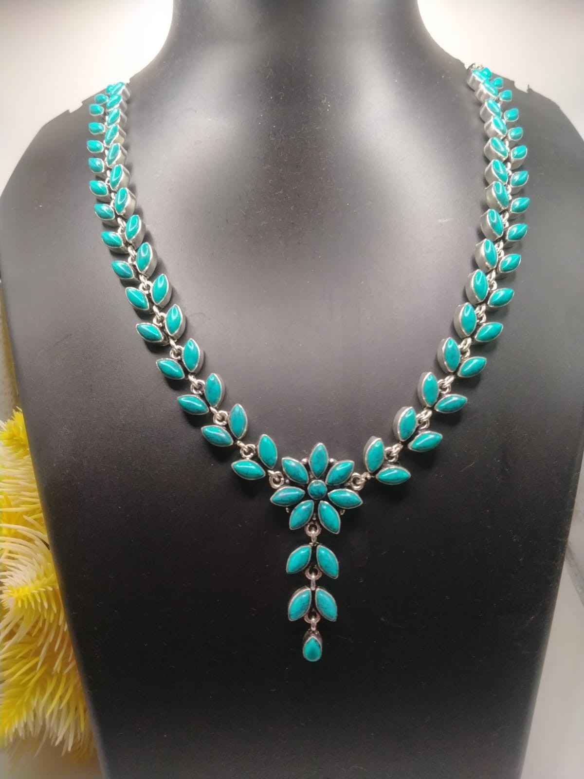 Turquoise Handmade Gemstone 925 Sterling Silver Jewelry Necklace Size-17-18″
