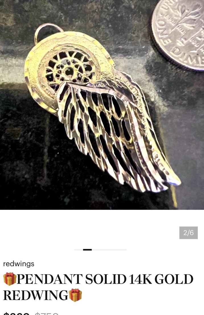 14K Yellow Gold Red wings Pendant Charm, Angels Theme, No Stone